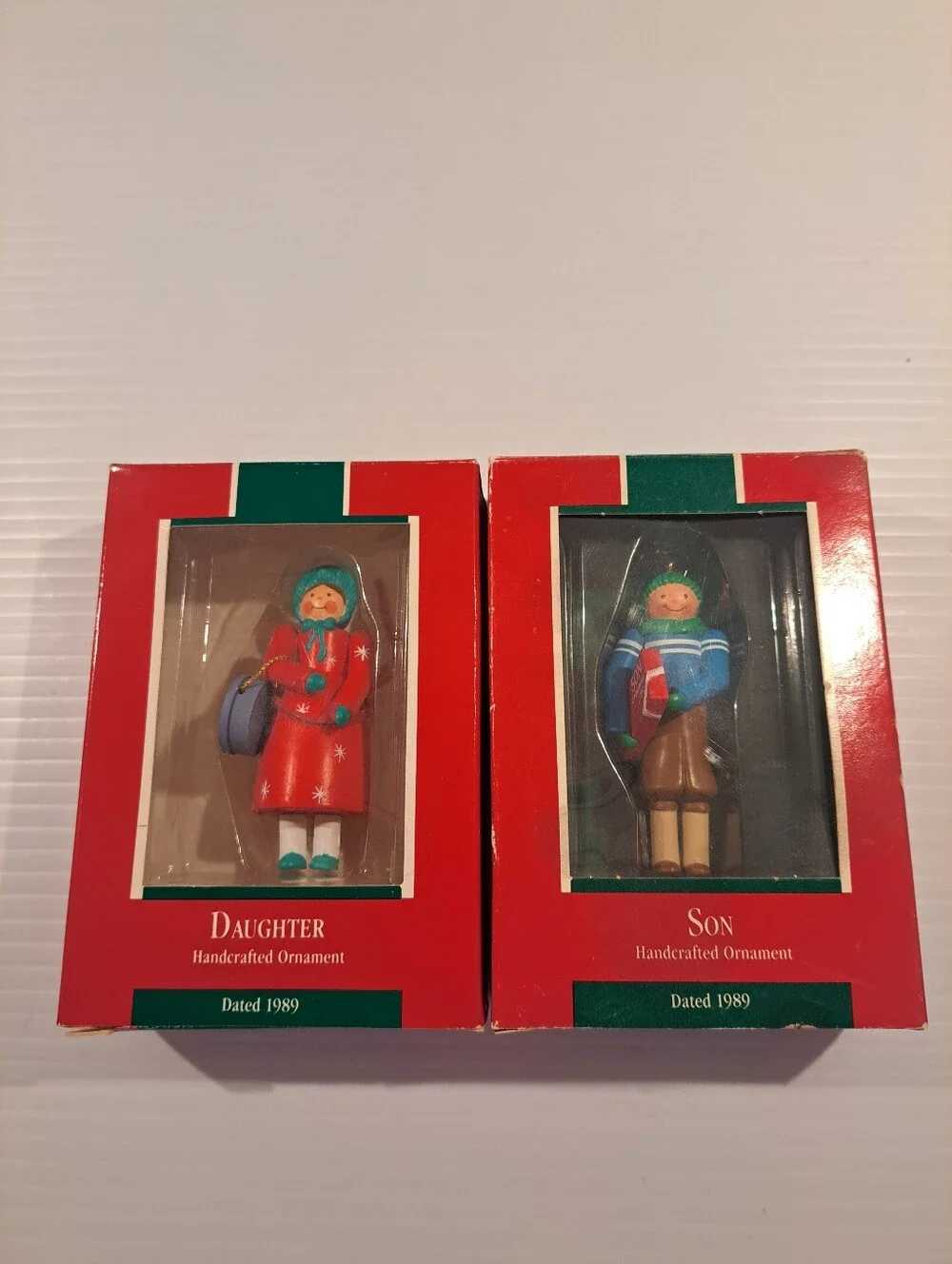 2 Vtg Hallmark Keepsake Ornament Son & Daughter Ornaments in Their Boxes 1989